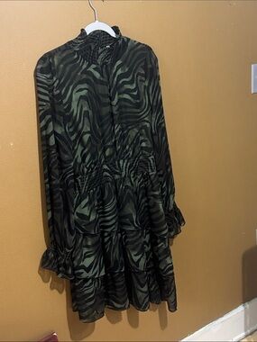 Tart Olive Green and Black Asymmetrical Tiered Dress